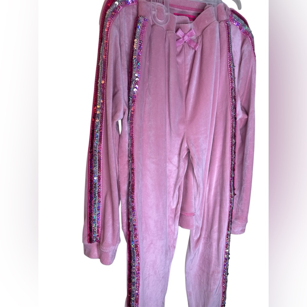 Betsey Johnson Pink velour Set Soft Knit Long Sleeve 10/12 - Picture 4 of 5